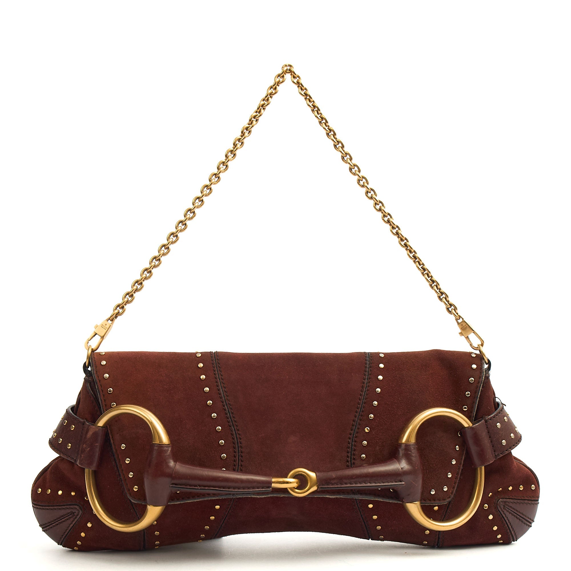 Gucci Shoulder Bag 1955 Horsebit Shoulder Bag in Brown, Suede — Front View