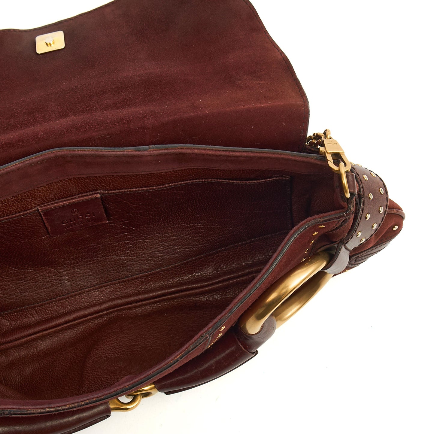 Gucci Shoulder Bag 1955 Horsebit Shoulder Bag in Brown, Suede — Top View