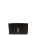 Saint Laurent Clutch Cassandra Clutch in Black, Exotic Effect Leather — Front View