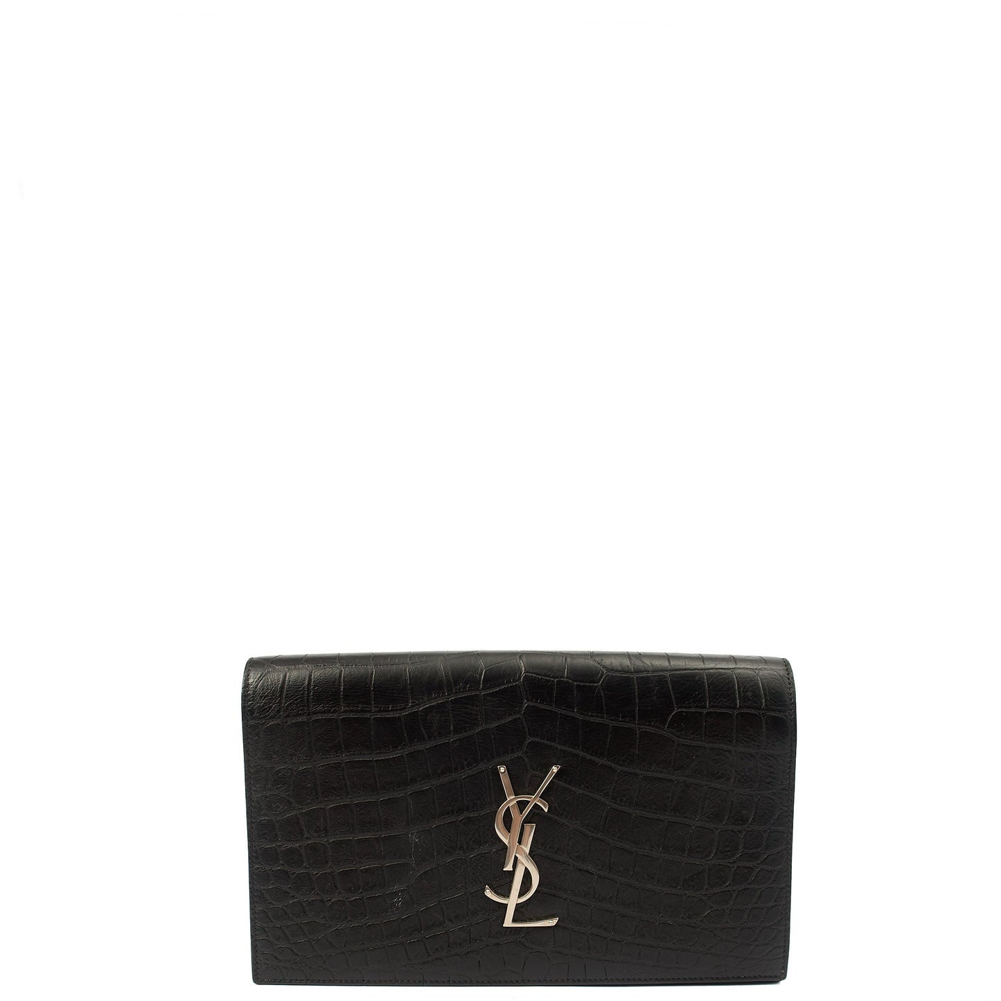 Saint Laurent Clutch Cassandra Clutch in Black, Exotic Effect Leather — Front View