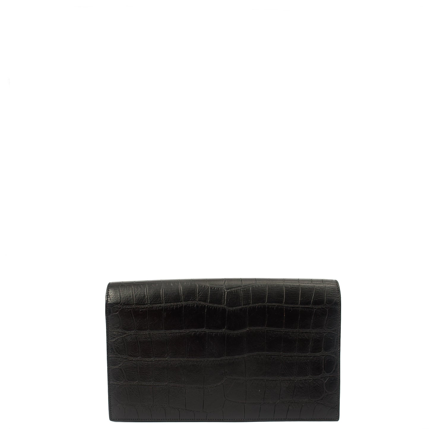 Saint Laurent Clutch Cassandra Clutch in Black, Exotic Effect Leather — Back View