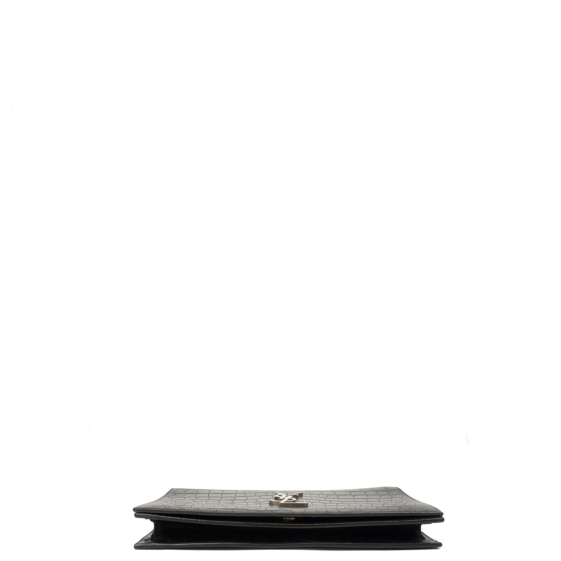 Saint Laurent Clutch Cassandra Clutch in Black, Exotic Effect Leather — Top View