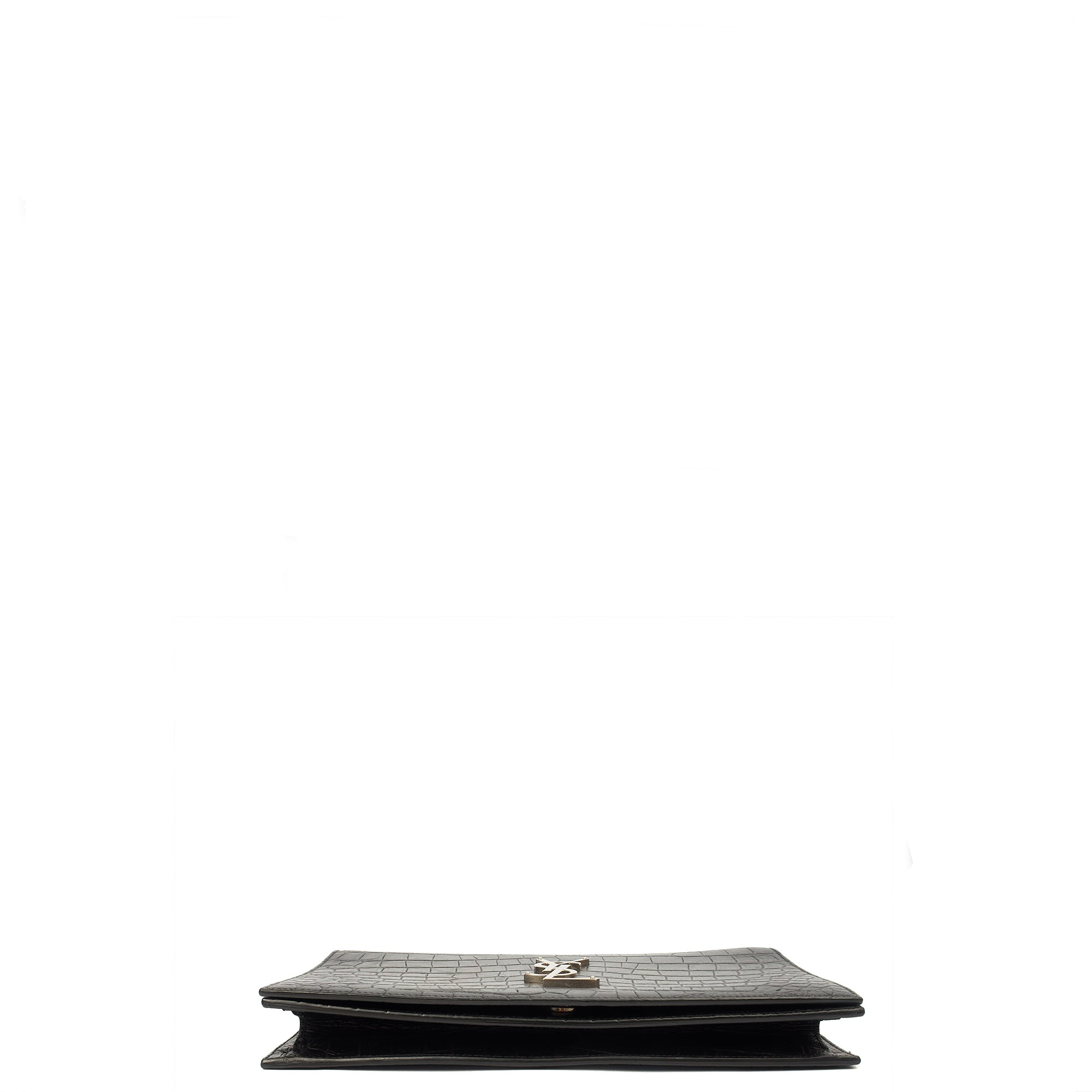 Saint Laurent Clutch Cassandra Clutch in Black, Exotic Effect Leather — Top View