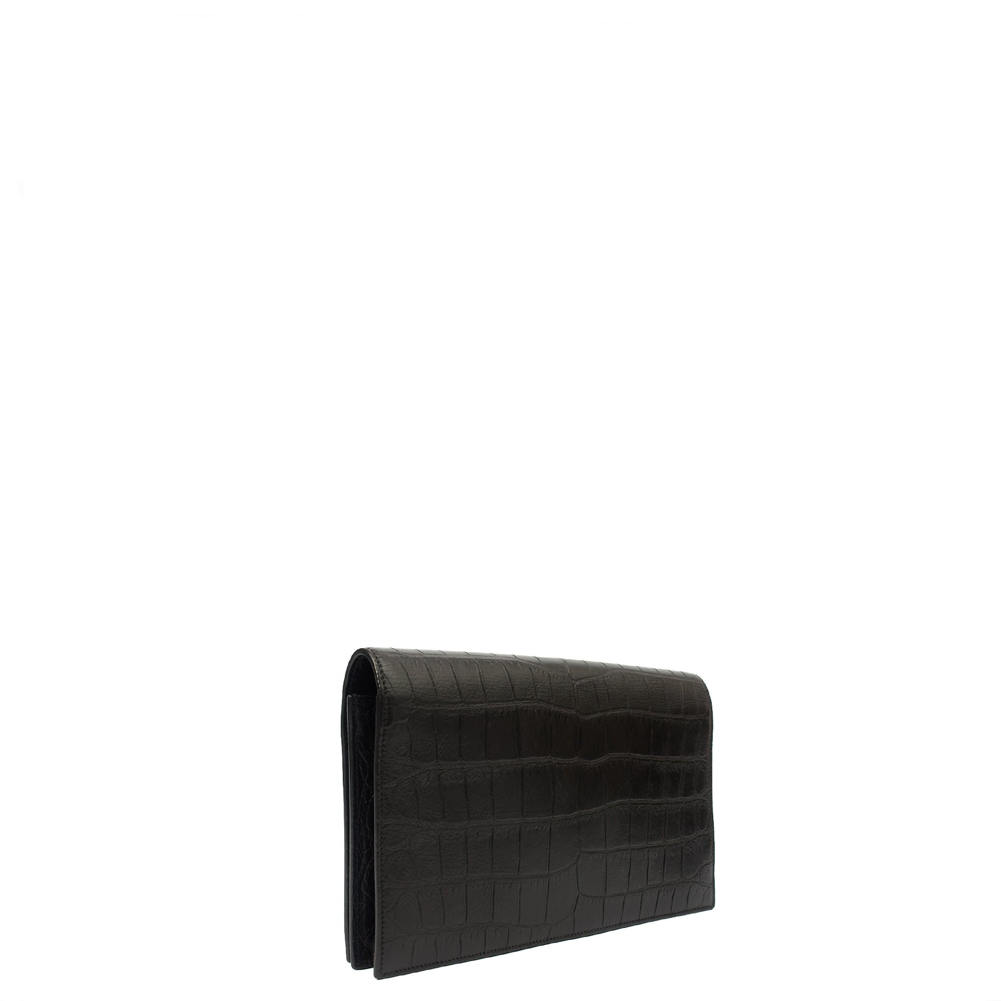 Saint Laurent Clutch Cassandra Clutch in Black, Exotic Effect Leather — Side View