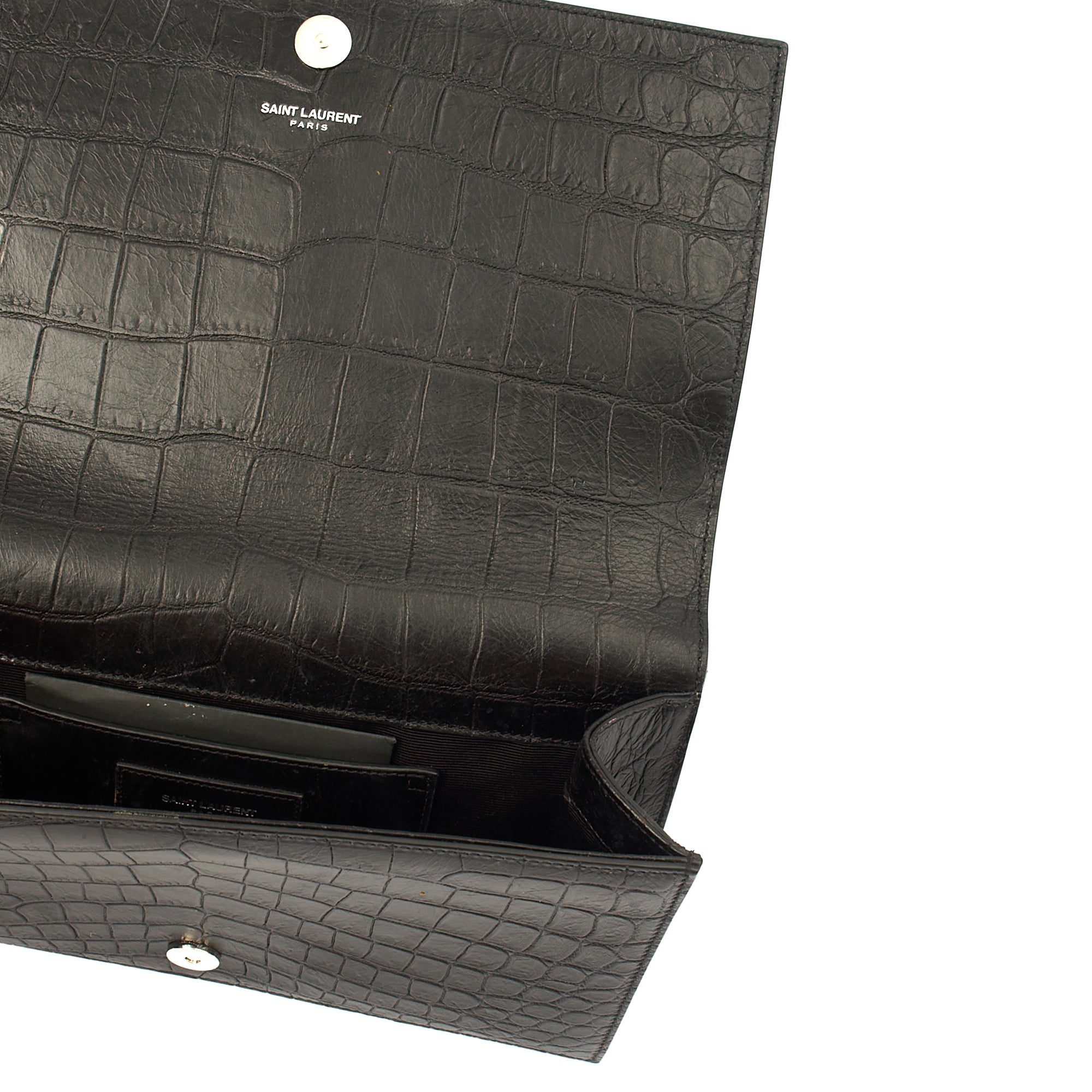 Saint Laurent Clutch Cassandra Clutch in Black, Exotic Effect Leather — Alternate View 17