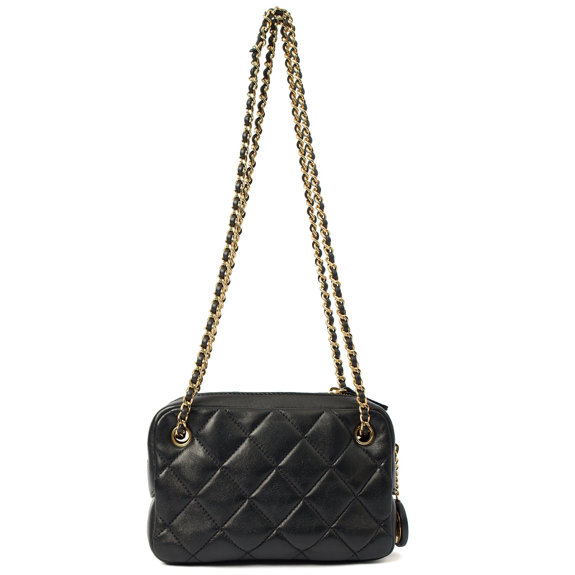 Chanel Cross Body Camera Bag in Black, Lambskin Leather — Back View