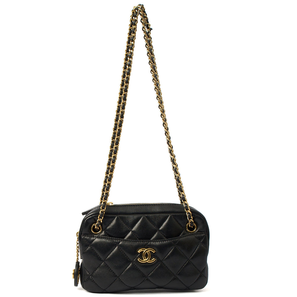Chanel Cross Body Camera Bag in Black, Lambskin Leather — Front View