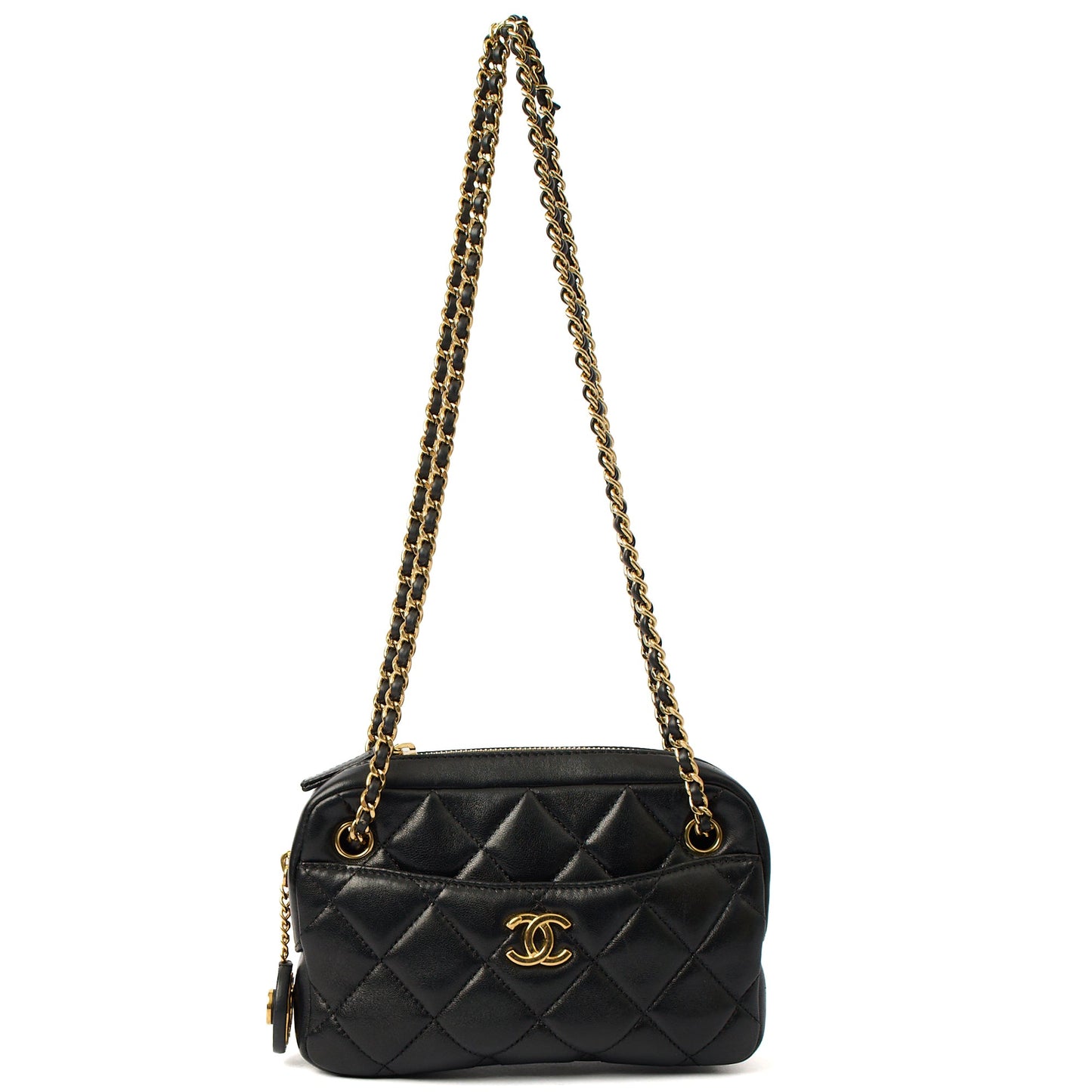 Chanel Cross Body Camera Bag in Black, Lambskin Leather — Front View