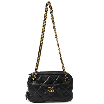 Chanel Cross Body Camera Bag in Black, Lambskin Leather — Front View
