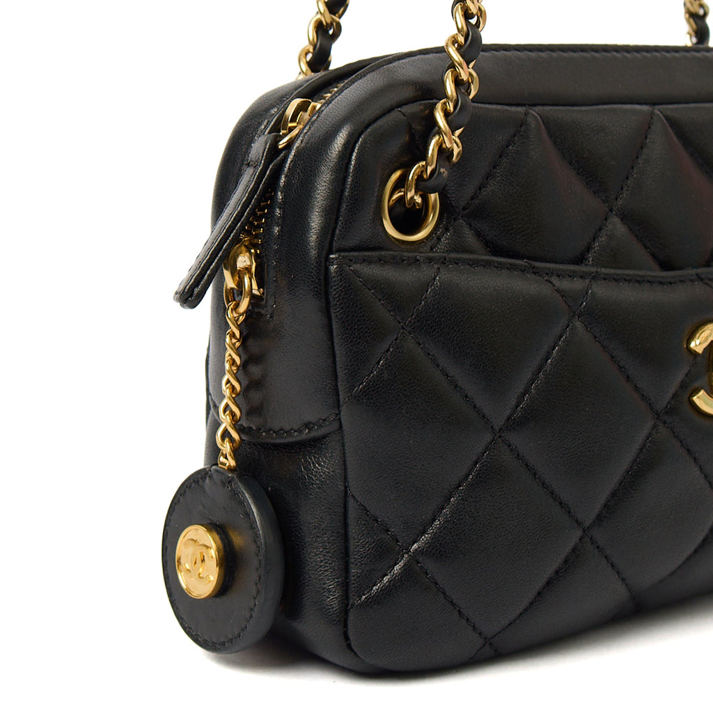 Chanel Cross Body Camera Bag in Black, Lambskin Leather — Lifestyle View