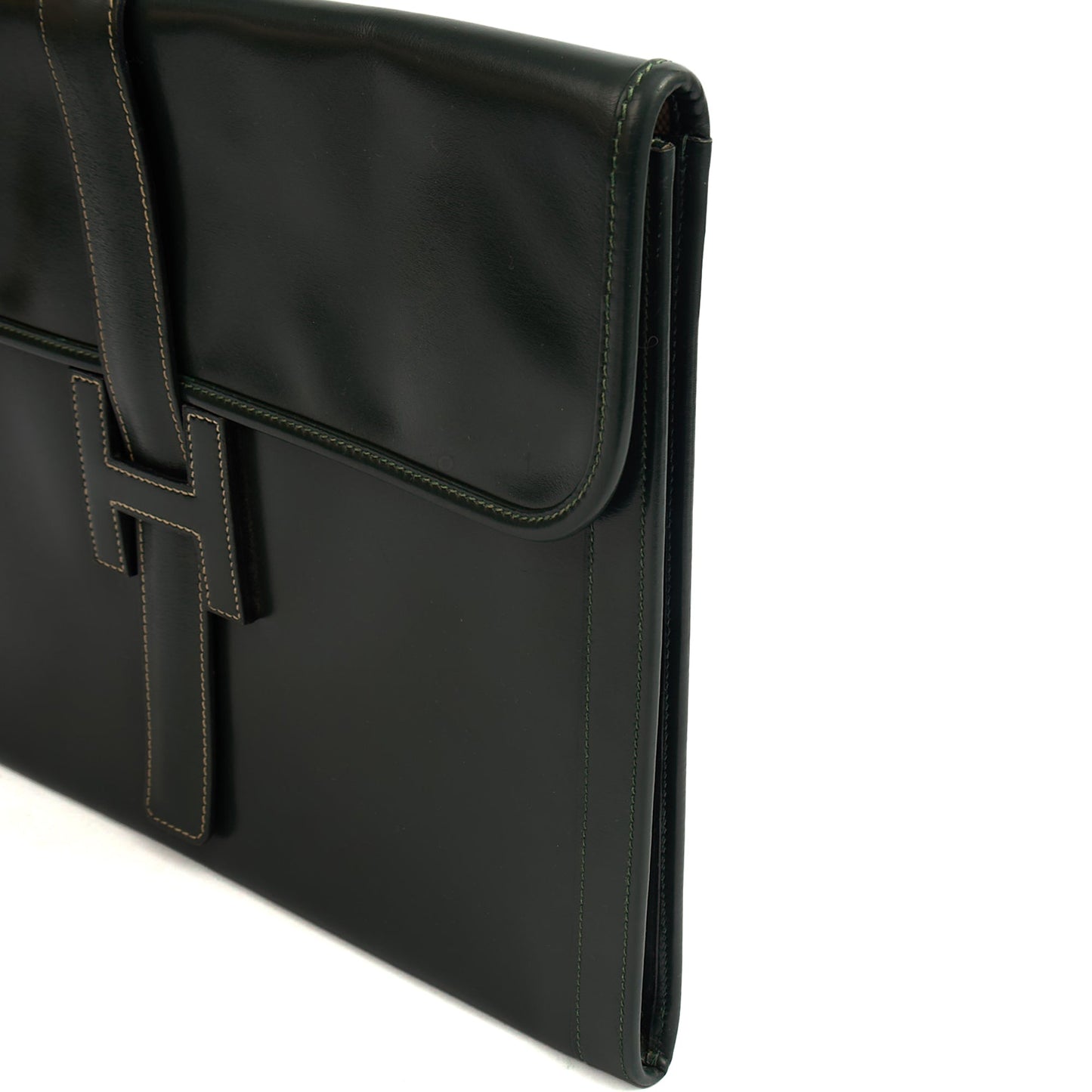 Hermes Jige  in Vert Anglaise, Box Calf Leather — Detail View