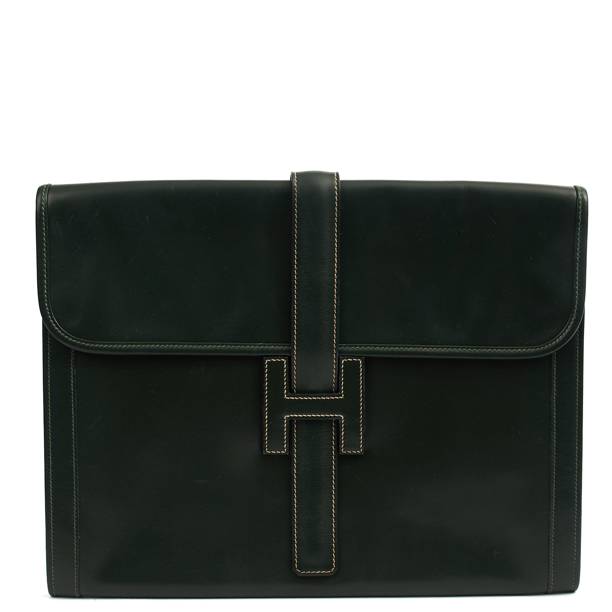 Hermes Jige  in Vert Anglaise, Box Calf Leather — Front View