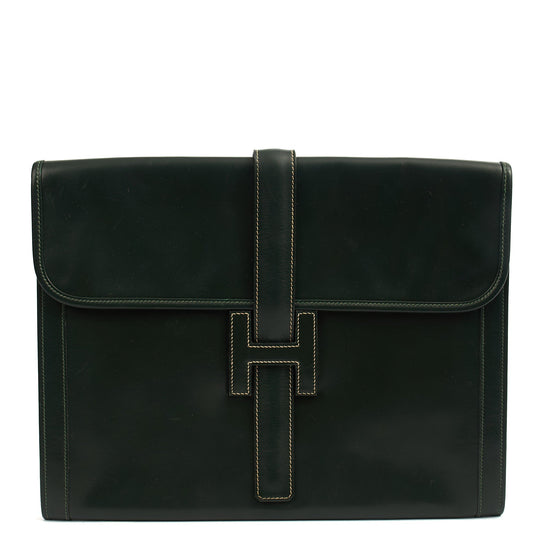 Hermes Jige  in Vert Anglaise, Box Calf Leather — Front View
