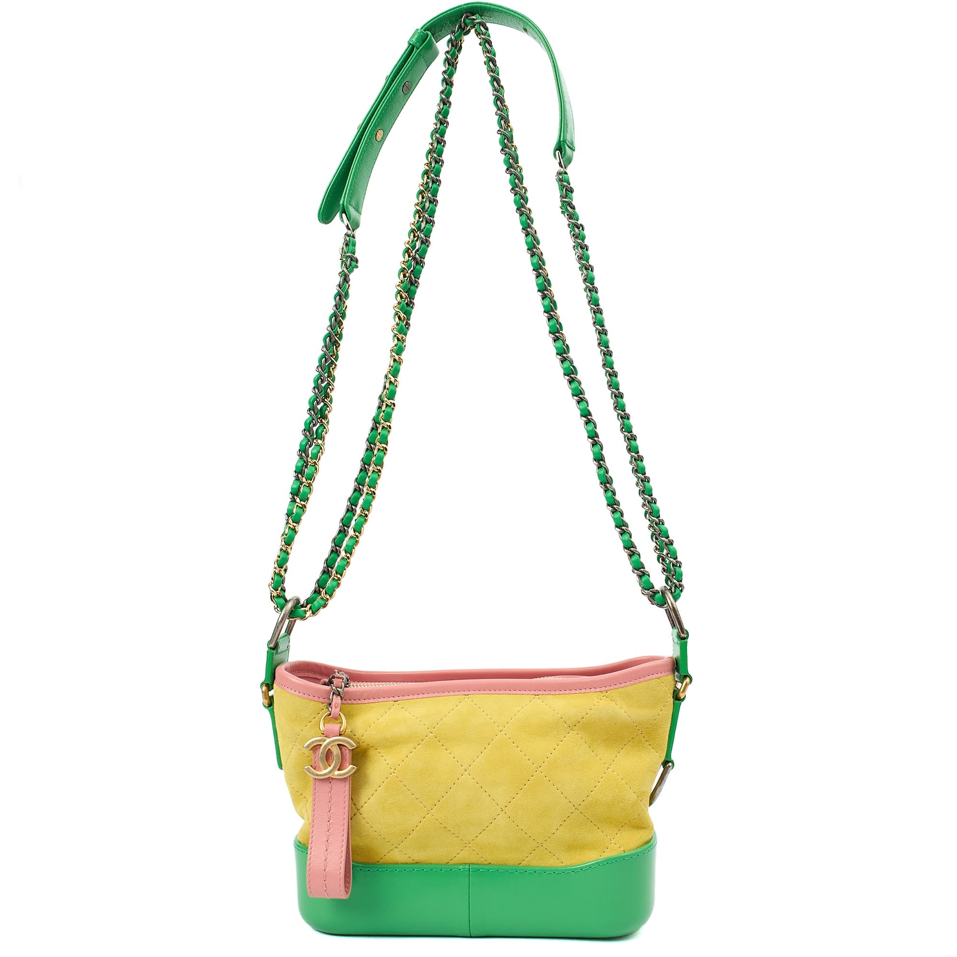 Chanel Cross Body Gabrielle Hobo - Small in Yellow, Suede — Detail View