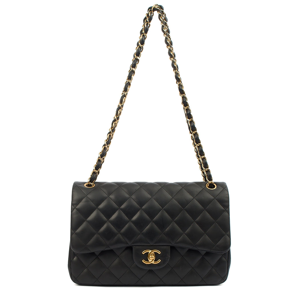 Chanel Shoulder Bag Classic Double Flap - Large in Black, Lambskin Leather — Lifestyle View