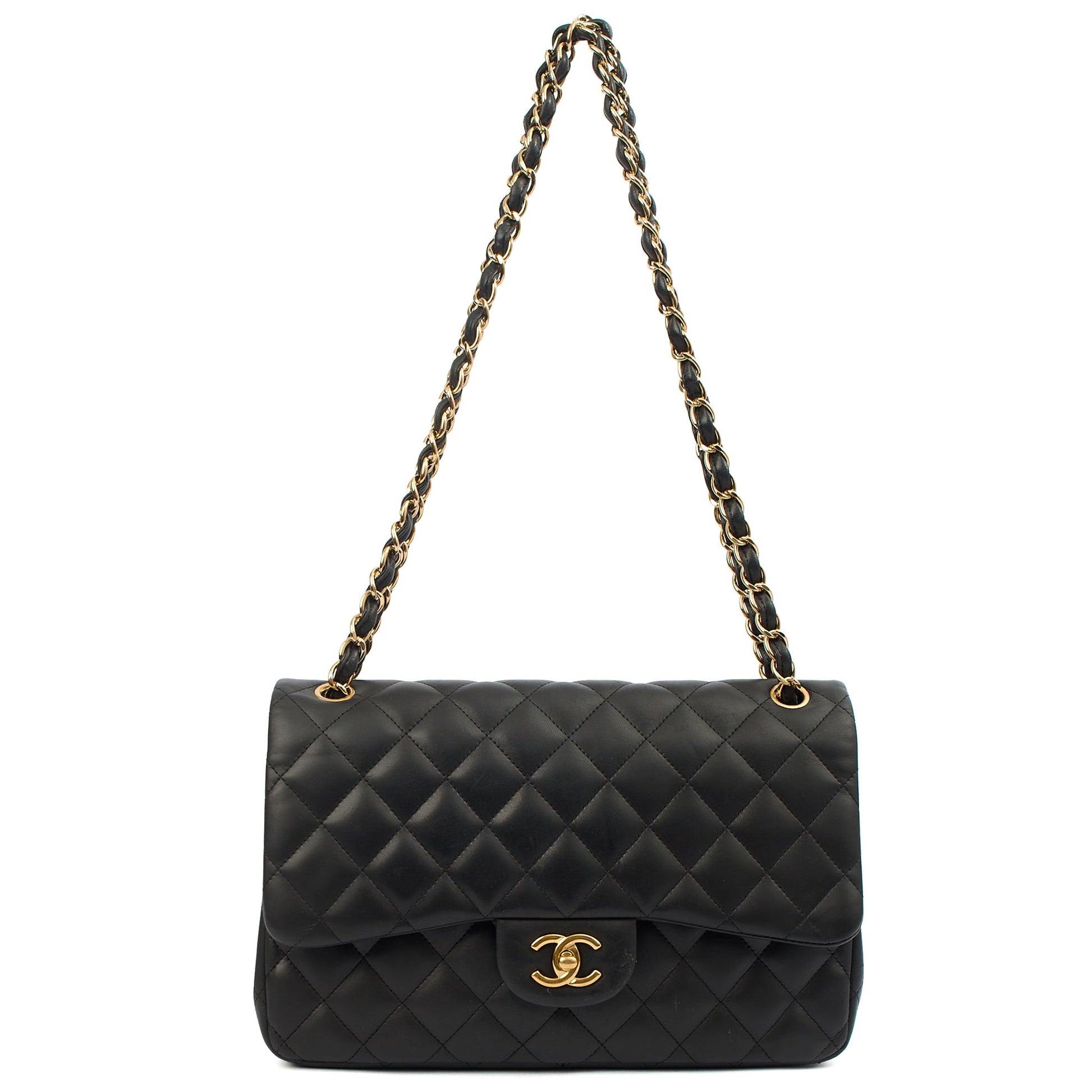 Chanel Shoulder Bag Classic Double Flap - Large in Black, Lambskin Leather — Lifestyle View