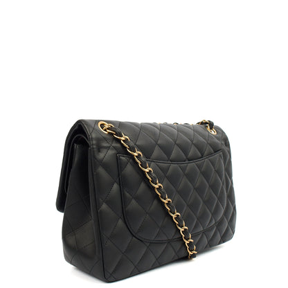 Chanel Shoulder Bag Classic Double Flap - Large in Black, Lambskin Leather — Back View