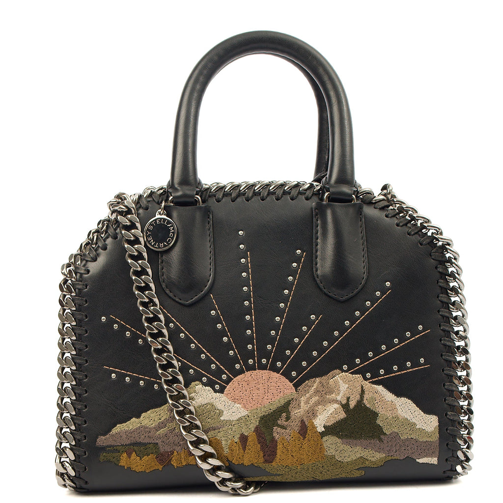 Stella McCartney Top Handle Falabella Mini Tote in Black, Leather — Front View