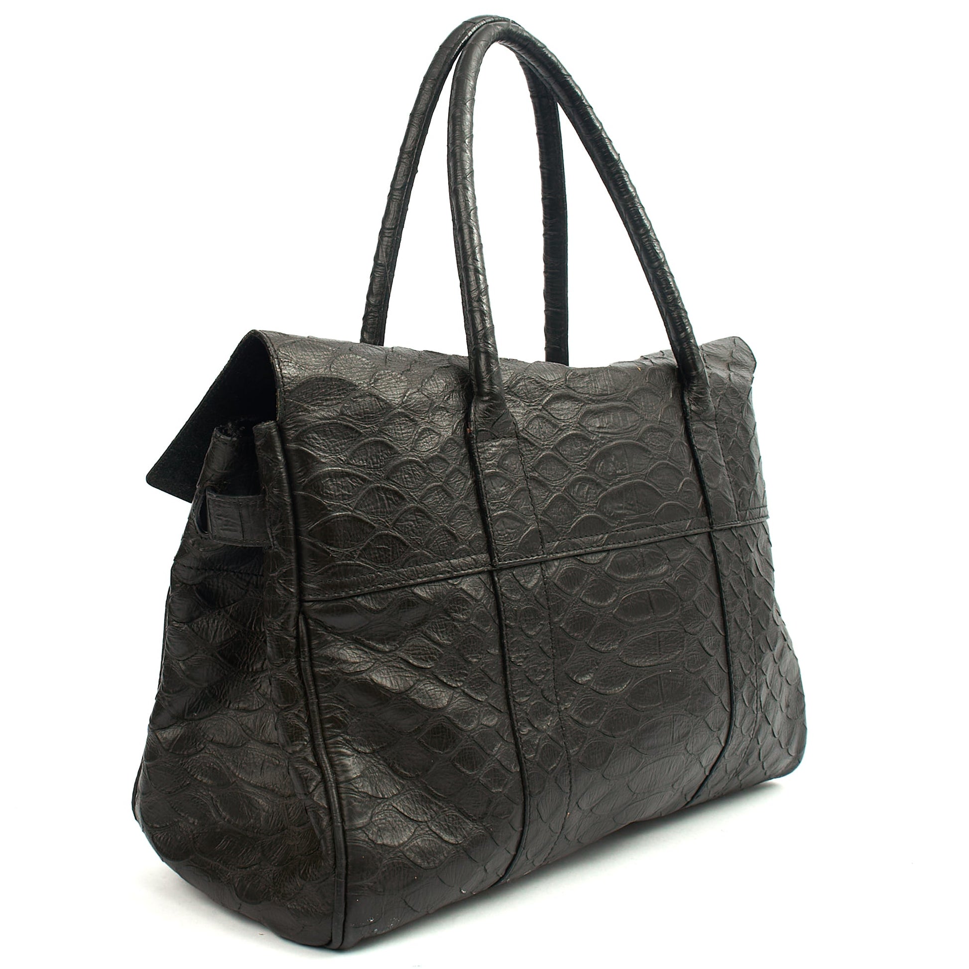 Mulberry Tote Bayswater Heritage in Black, Exotic Effect Leather — Side View