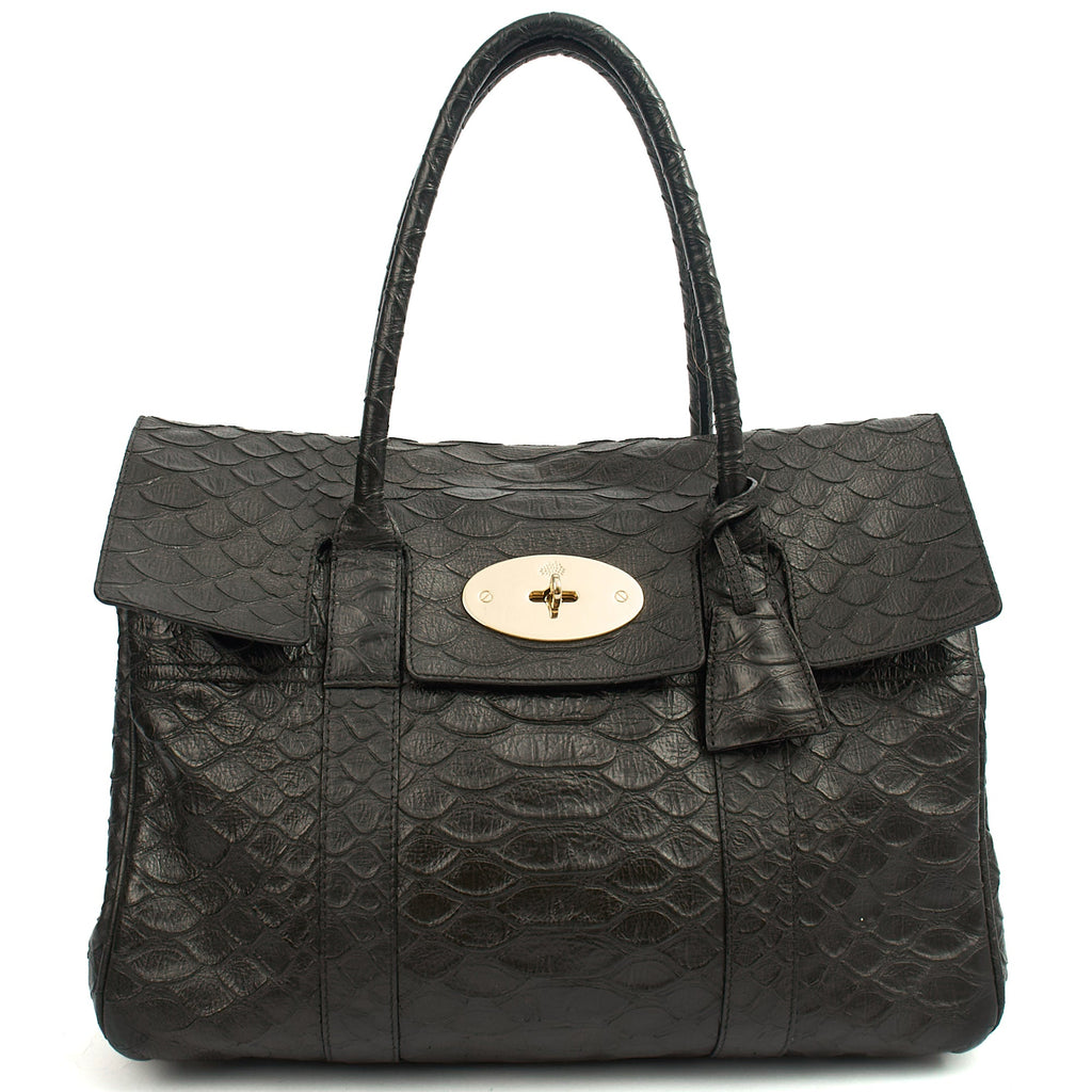Mulberry Tote Bayswater Heritage in Black, Exotic Effect Leather — Front View