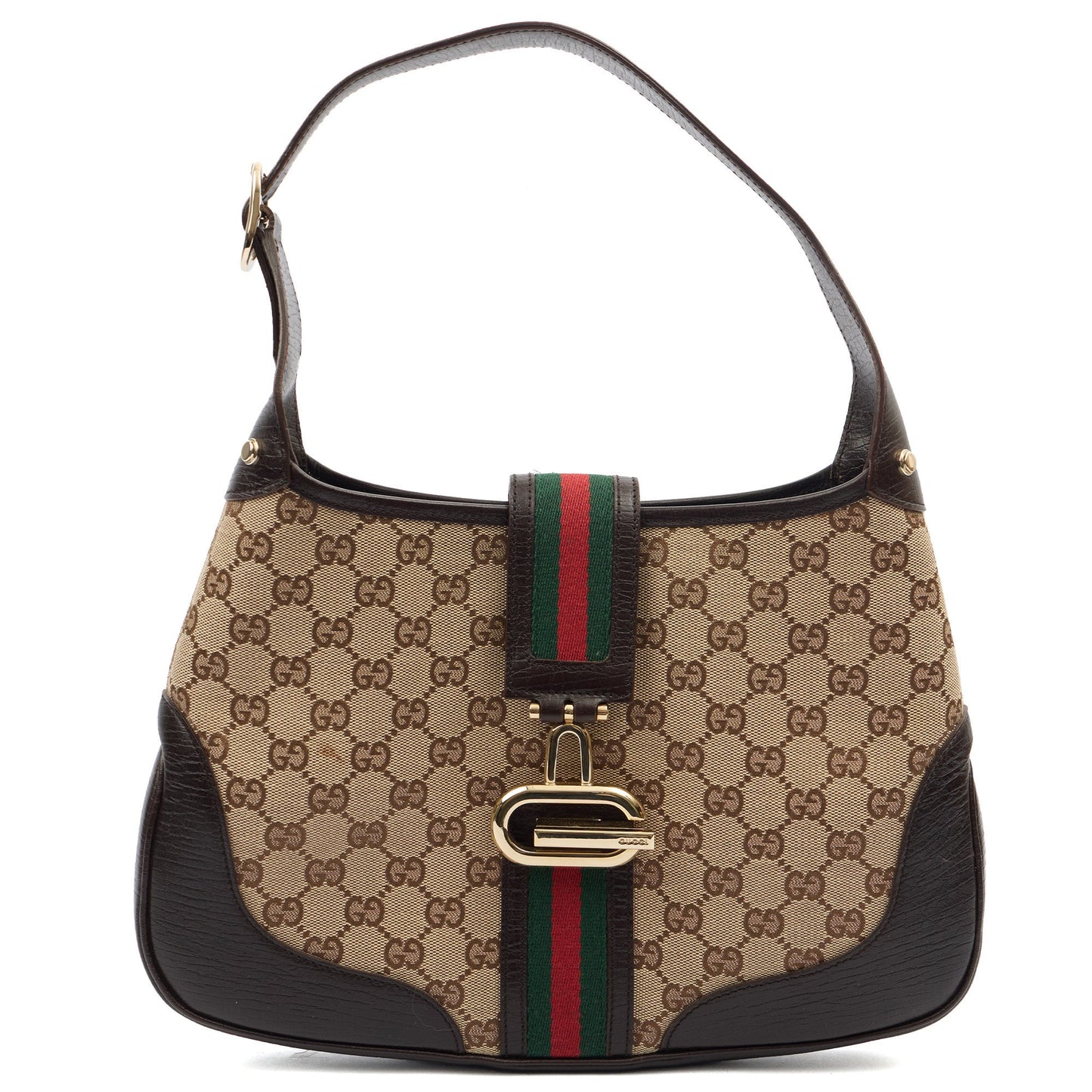 Gucci Shoulder Bag Jackie in Brown, GG Canvas — Front View