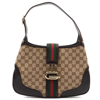 Gucci Shoulder Bag Jackie in Brown, GG Canvas — Front View