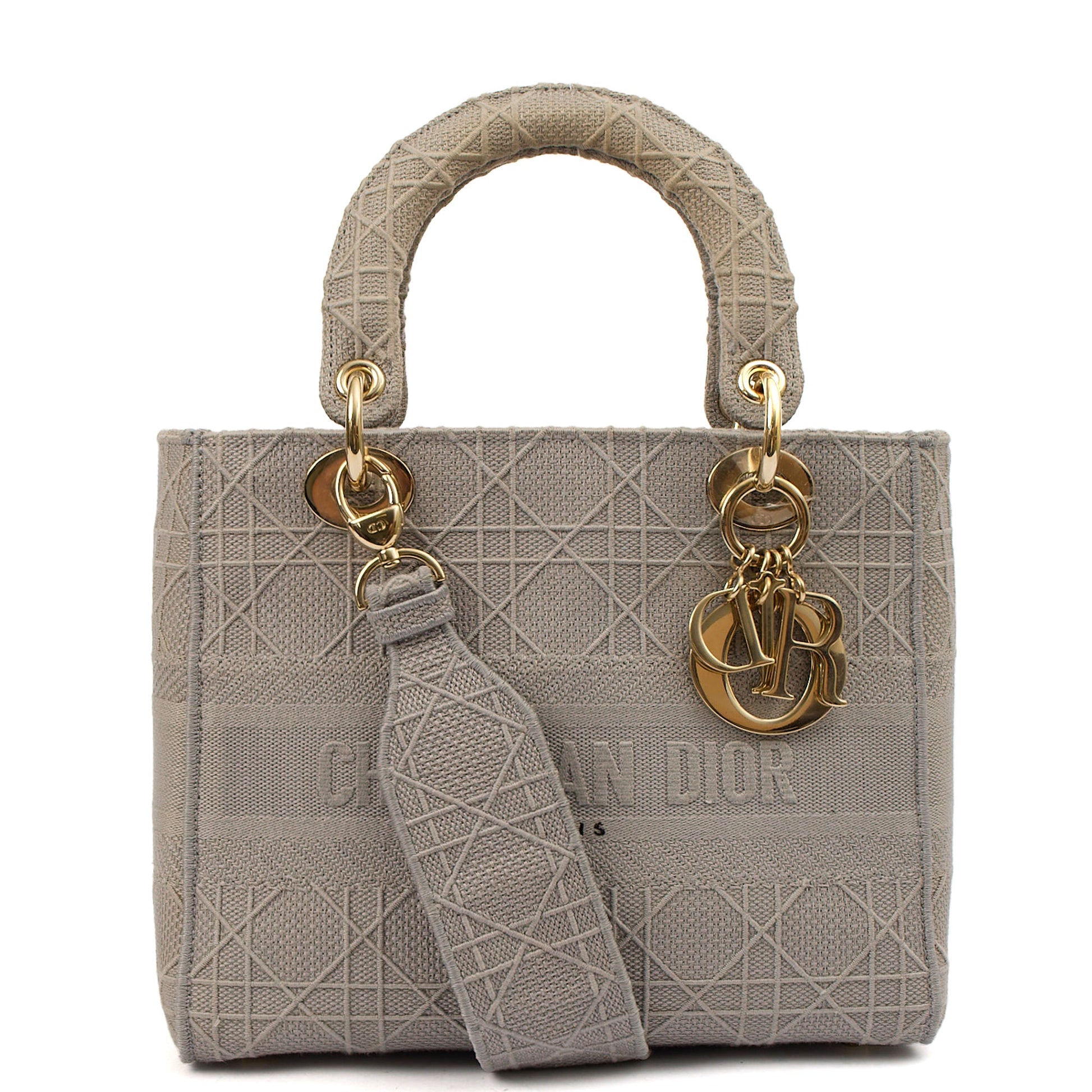 Christian Dior Cross Body Lady D-lite - Medium in Grey, Fabric — Front View