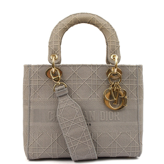 Christian Dior Cross Body Lady D-lite - Medium in Grey, Fabric — Front View