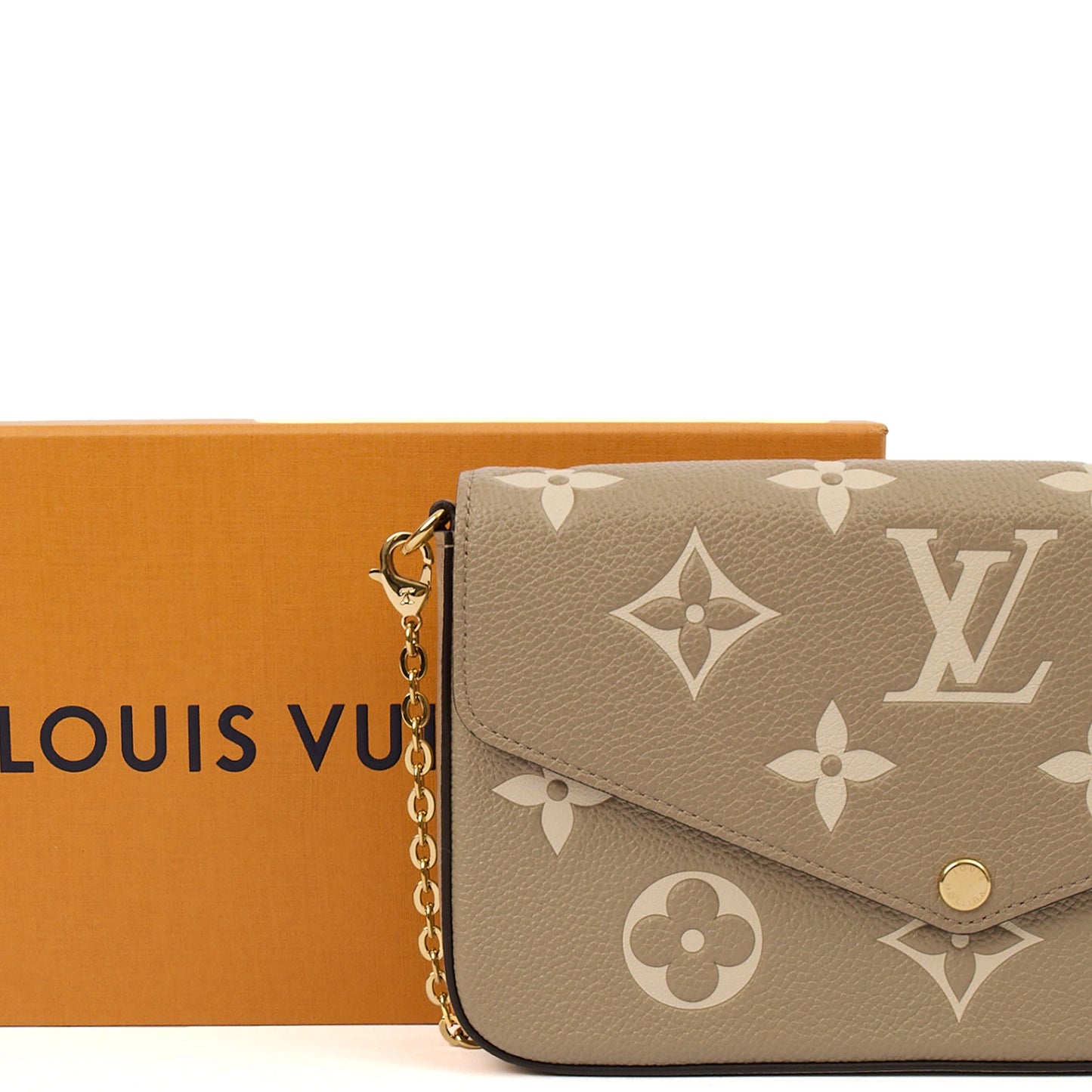 Louis Vuitton Cross Body Felicie Pochette in Grey, Empreinte Leather — Side View