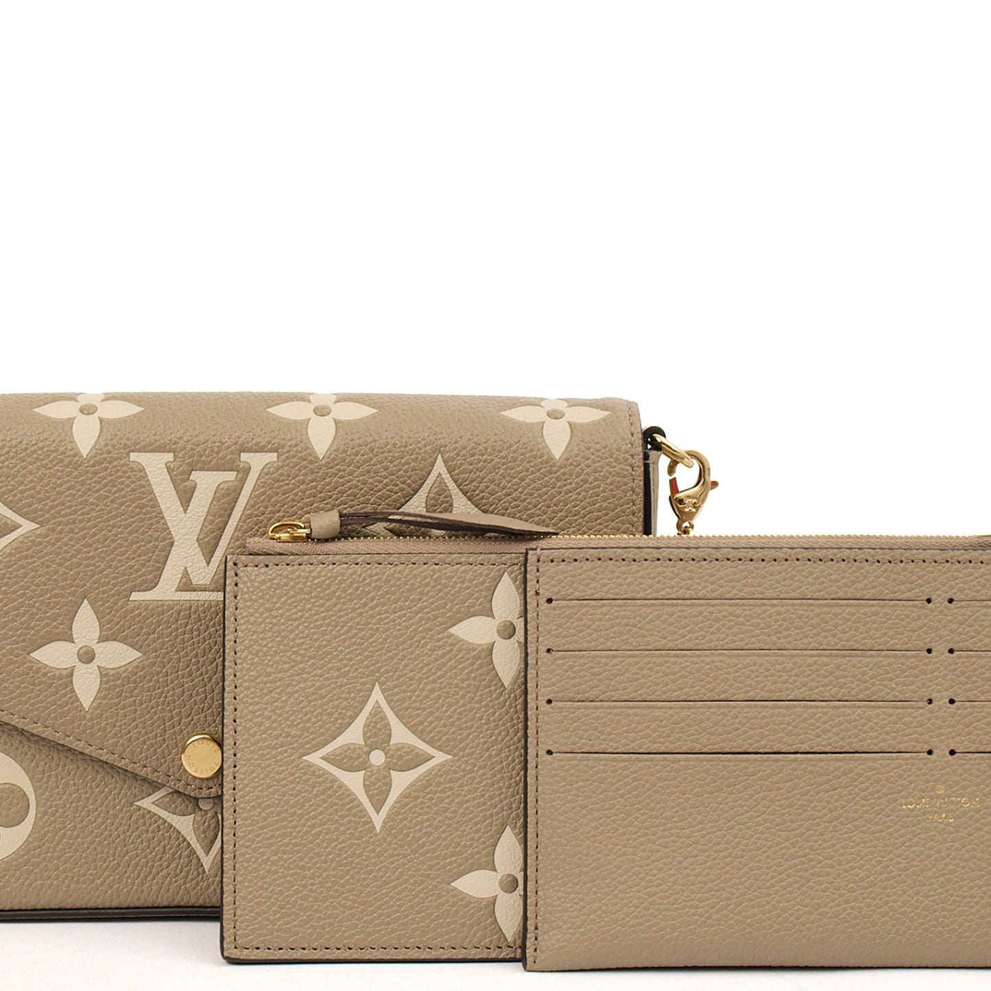 Louis Vuitton Cross Body Felicie Pochette in Grey, Empreinte Leather — Lifestyle View