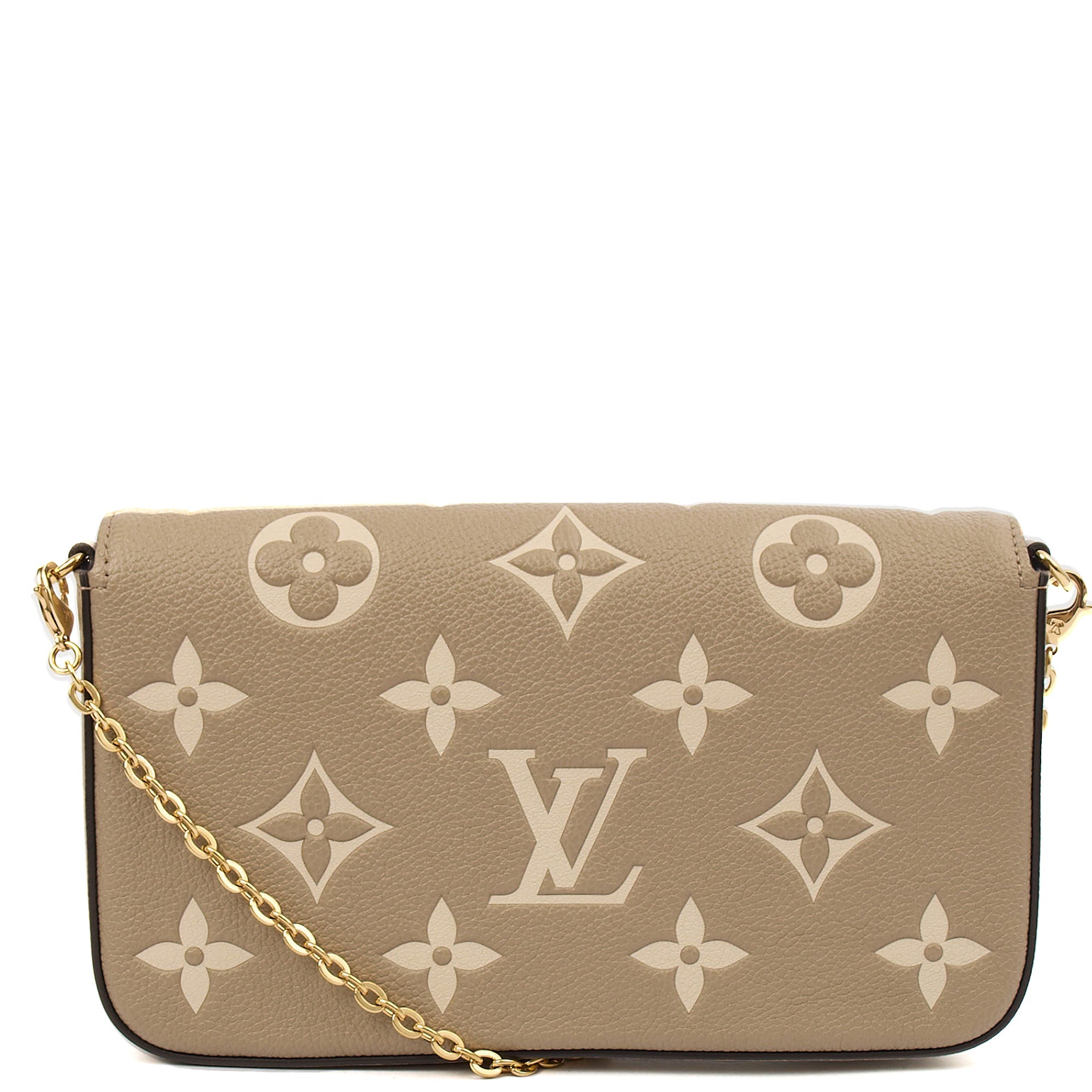 Louis Vuitton Cross Body Felicie Pochette in Grey, Empreinte Leather — Top View