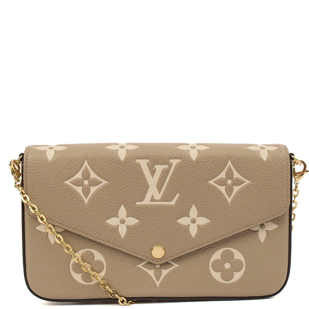 Louis Vuitton Cross Body Felicie Pochette in Grey, Empreinte Leather — Front View