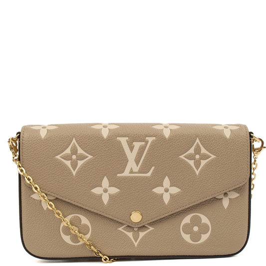 Louis Vuitton Cross Body Felicie Pochette in Grey, Empreinte Leather — Front View