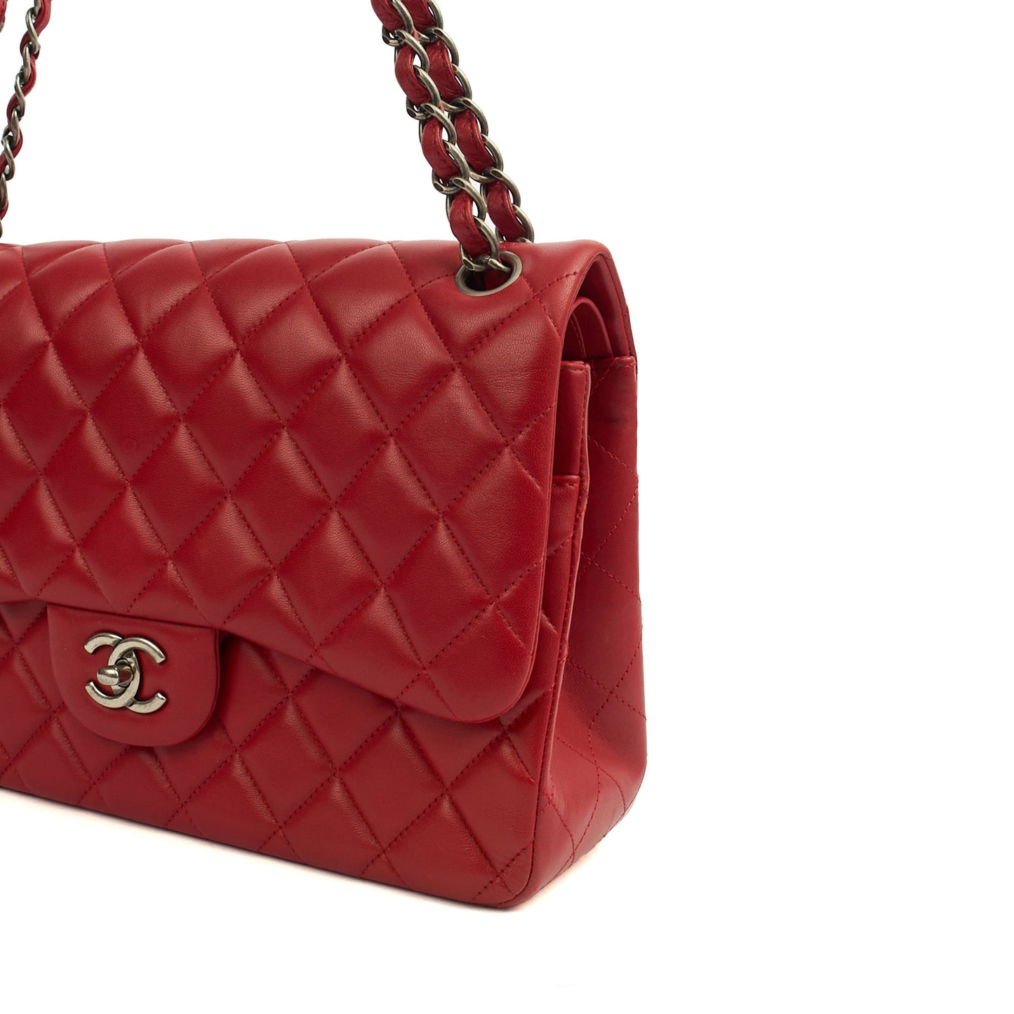 Chanel Shoulder Bag Classic Double Flap - Large in Red, Lambskin Leather — Alternate View 16