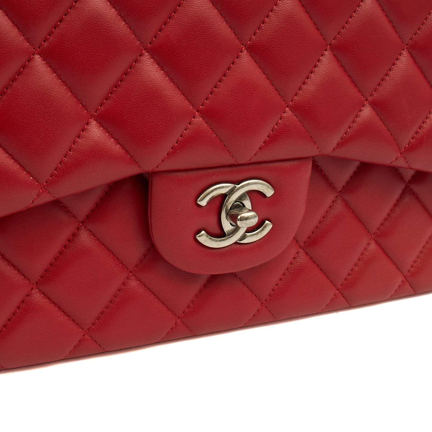 Chanel Shoulder Bag Classic Double Flap - Large in Red, Lambskin Leather — Lifestyle View