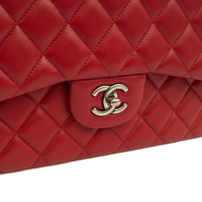 Chanel Shoulder Bag Classic Double Flap - Large in Red, Lambskin Leather — Lifestyle View