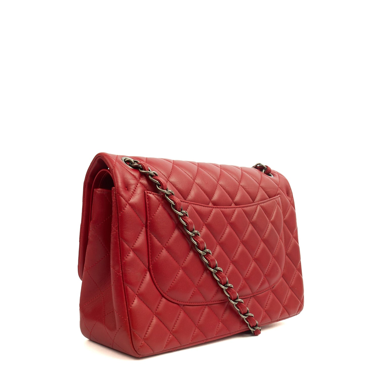 Chanel Shoulder Bag Classic Double Flap - Large in Red, Lambskin Leather — Side View