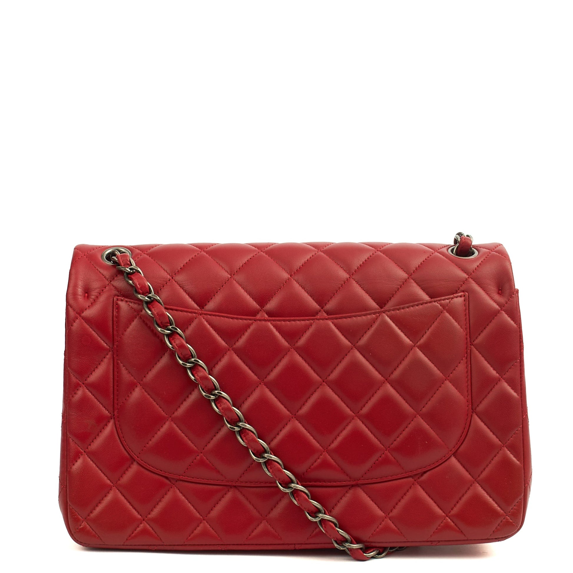 Chanel Shoulder Bag Classic Double Flap - Large in Red, Lambskin Leather — Back View
