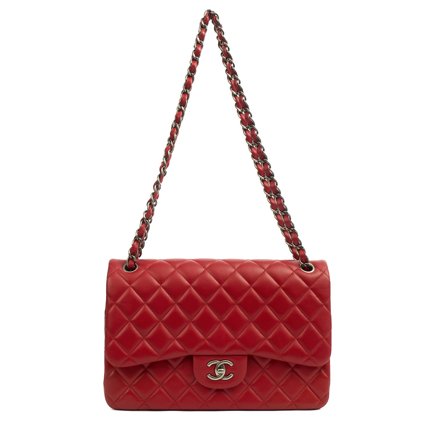 Chanel Shoulder Bag Classic Double Flap - Large in Red, Lambskin Leather — Alternate View 8
