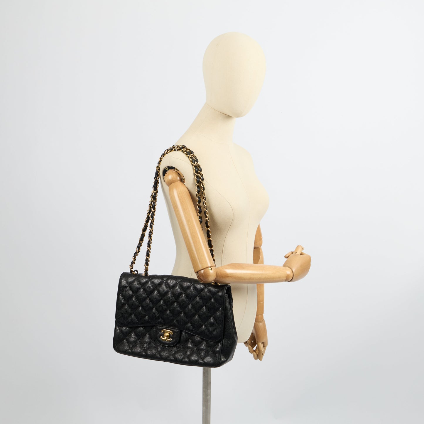 Chanel Shoulder Bag Classic Single Flap - Maxi in Black, Caviar Leather — Back View
