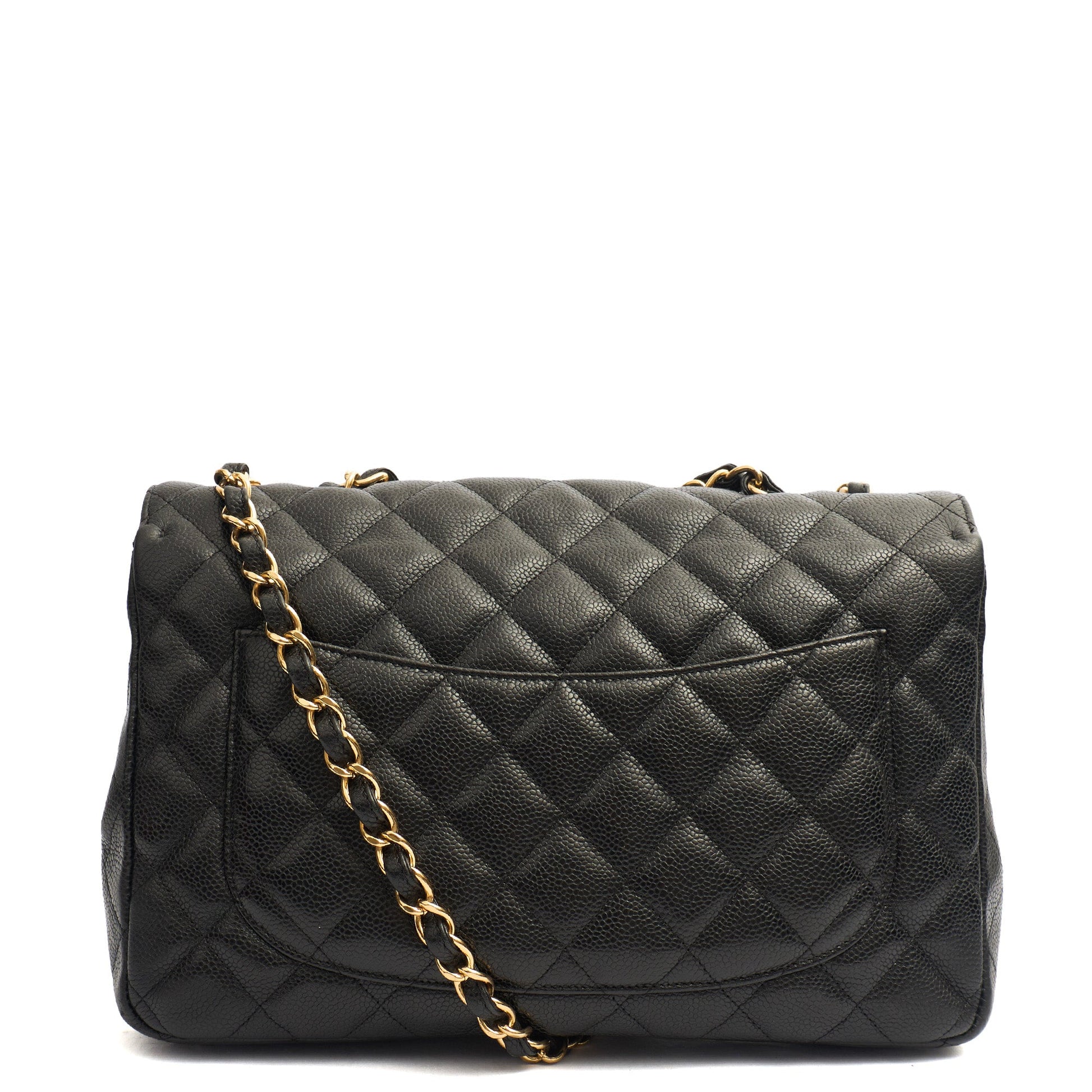 Chanel Shoulder Bag Classic Single Flap - Maxi in Black, Caviar Leather — Detail View