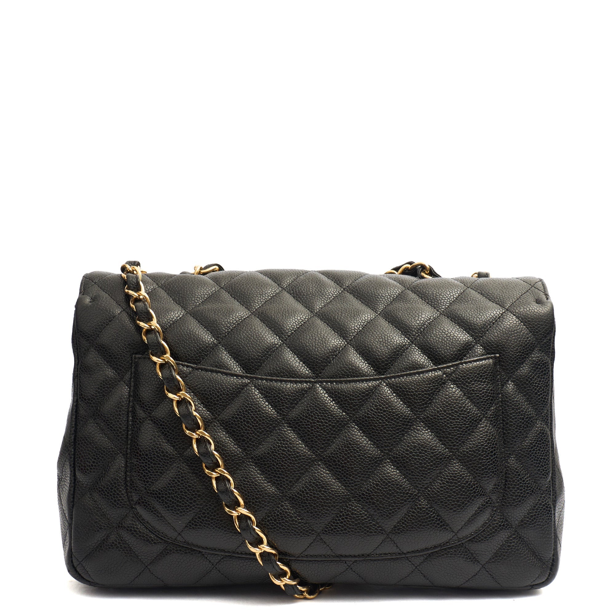 Chanel Shoulder Bag Classic Single Flap - Maxi in Black, Caviar Leather — Detail View