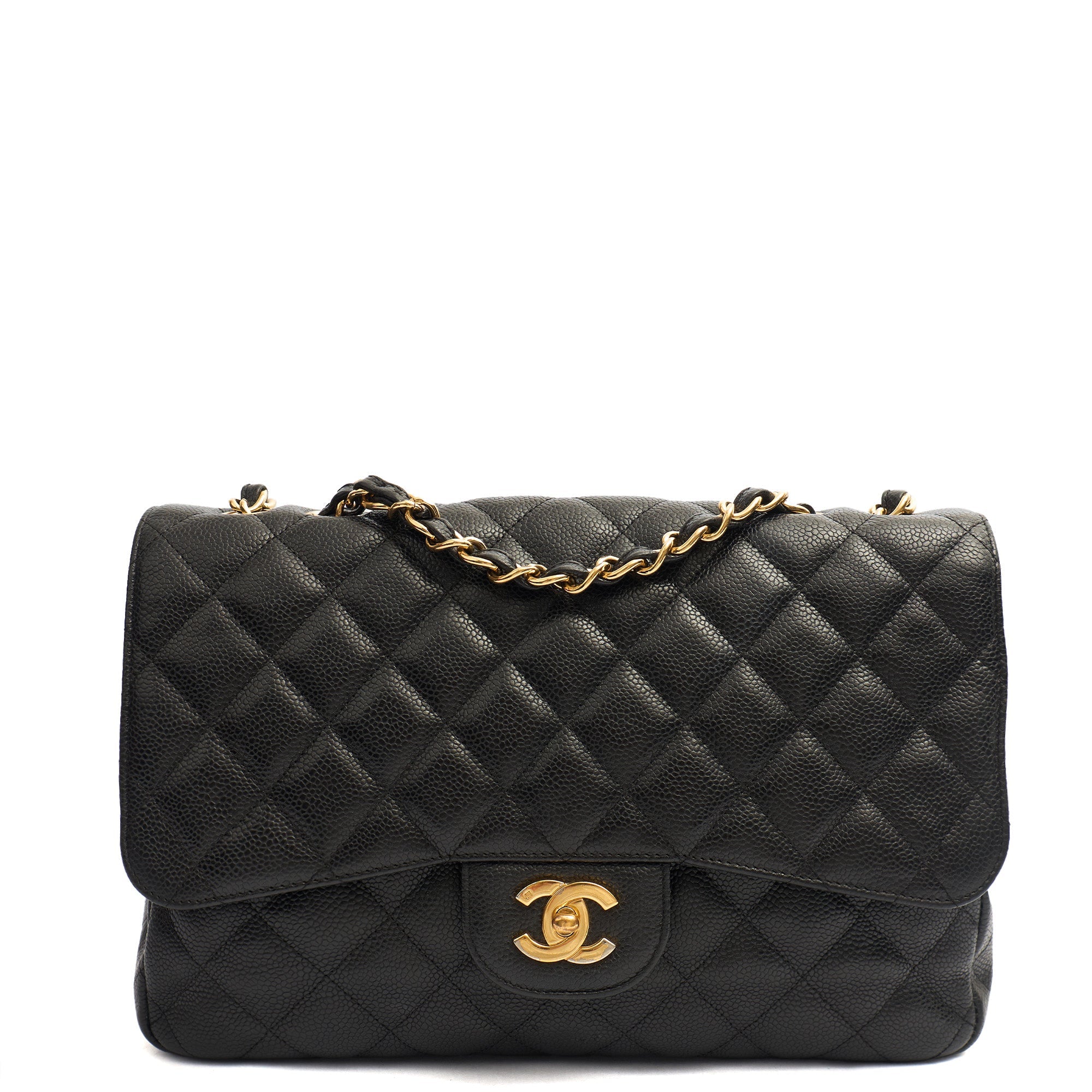 Chanel Shoulder Bag Classic Single Flap - Maxi in Black, Caviar Leather — Front View