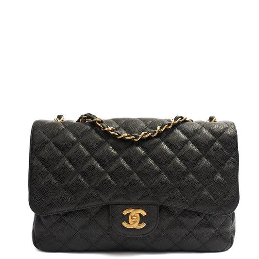 Chanel Shoulder Bag Classic Single Flap - Maxi in Black, Caviar Leather — Front View