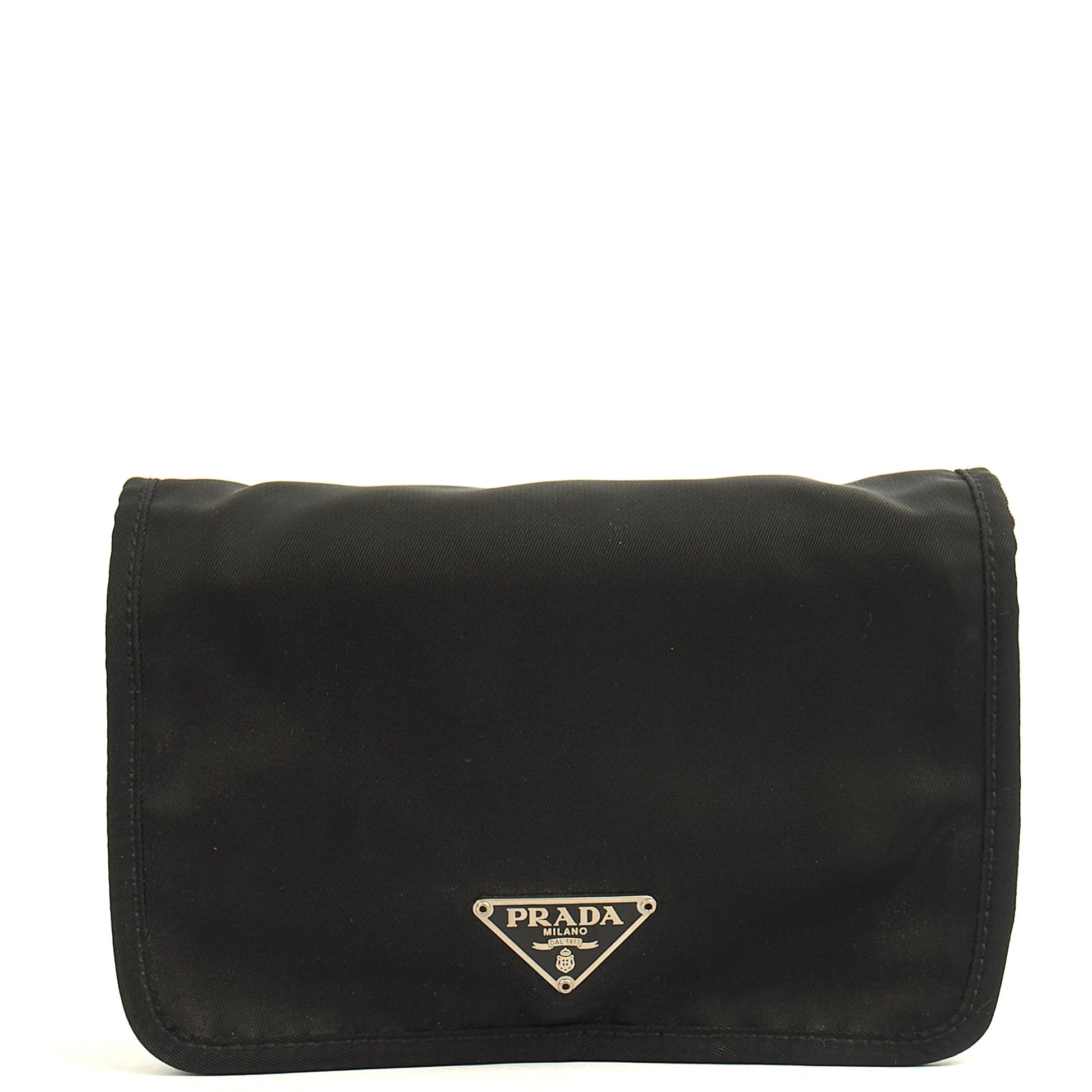 Prada Wallet Nylon Pouch Wristlet in Black, Nylon — Front View