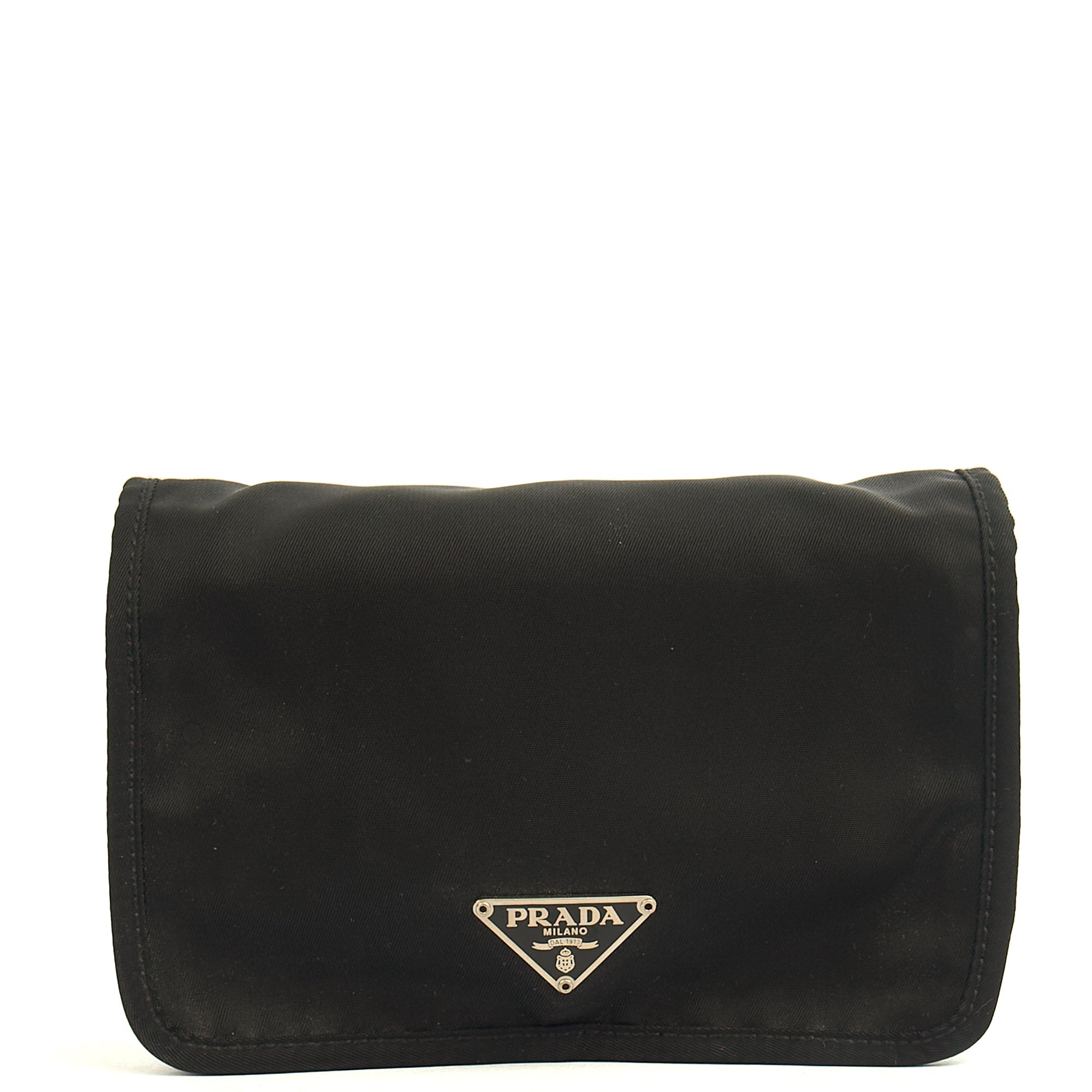 Prada Wallet Nylon Pouch Wristlet in Black, Nylon — Front View