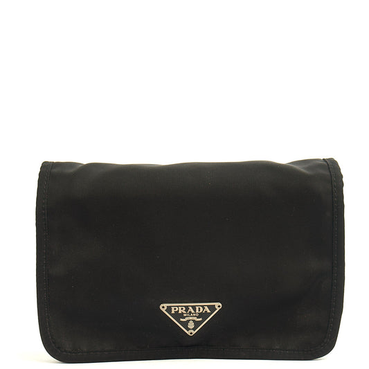 Prada Wallet Nylon Pouch Wristlet in Black, Nylon — Front View