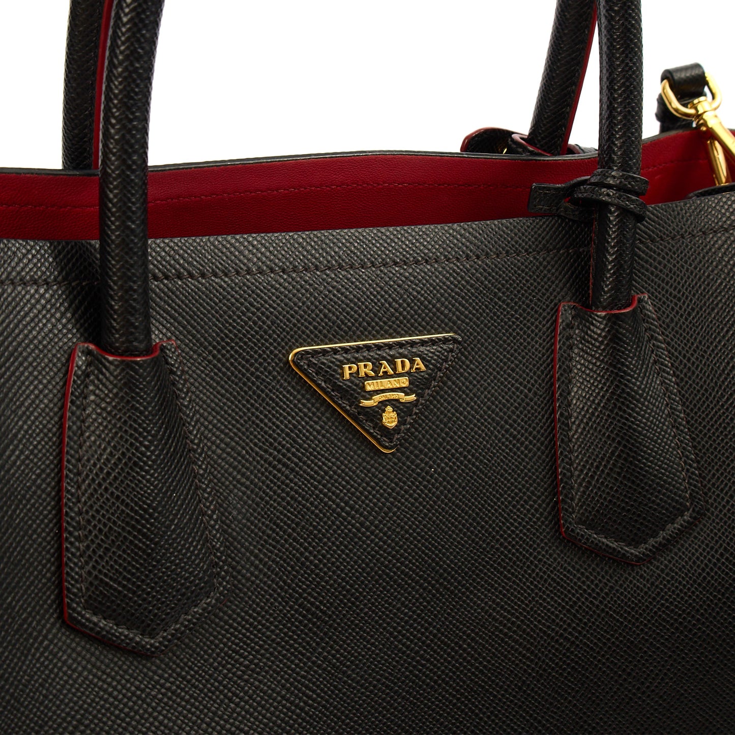 Prada Tote Double Tote - Medium in Black, Saffiano Leather — Side View
