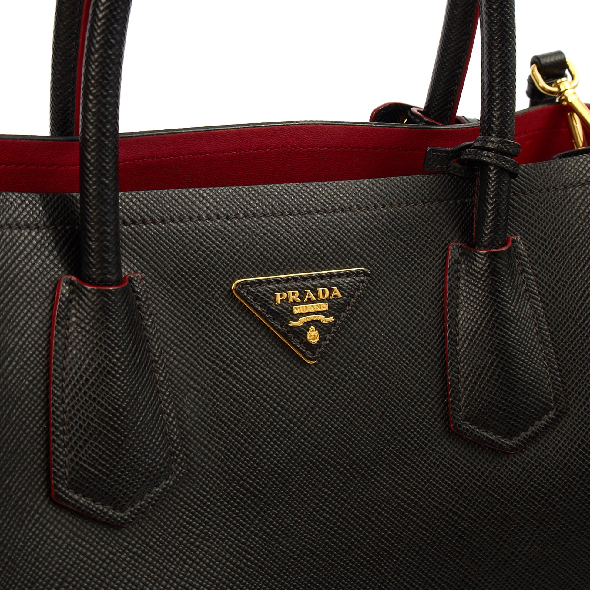 Prada Tote Double Tote - Medium in Black, Saffiano Leather — Side View