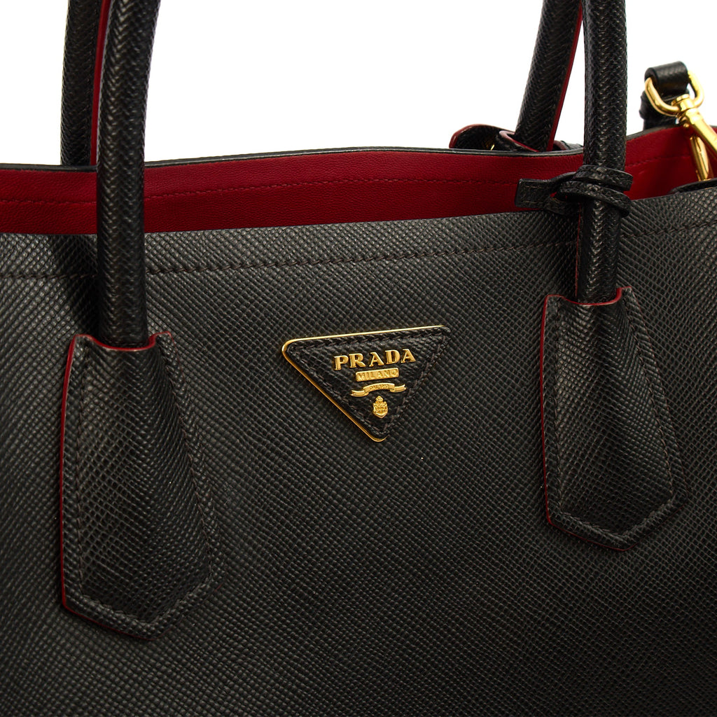 Prada Tote Double Tote - Medium in Black, Saffiano Leather — Alternate View 9